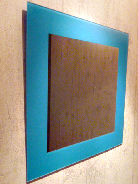 四角形カラーガラスフレームミラー　ヴィータ　ブルー