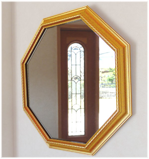 風水アンティーク調八角形ミラー ゴールド インテリア鏡（既製サイズ 